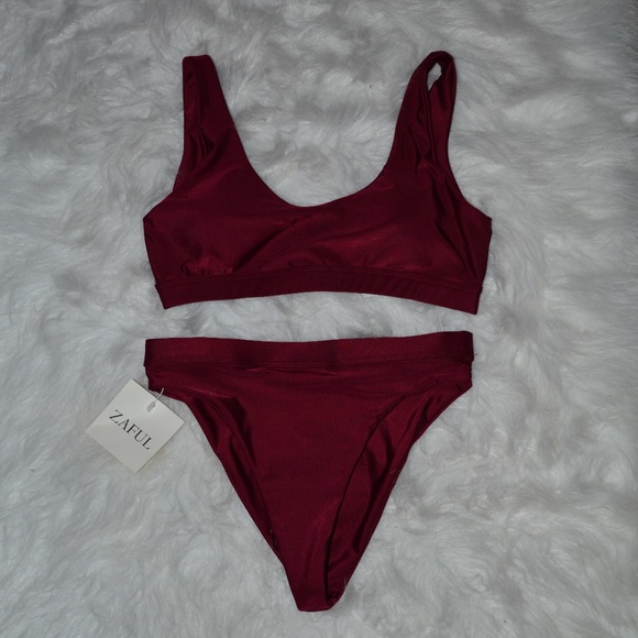 maroon high waisted bikini